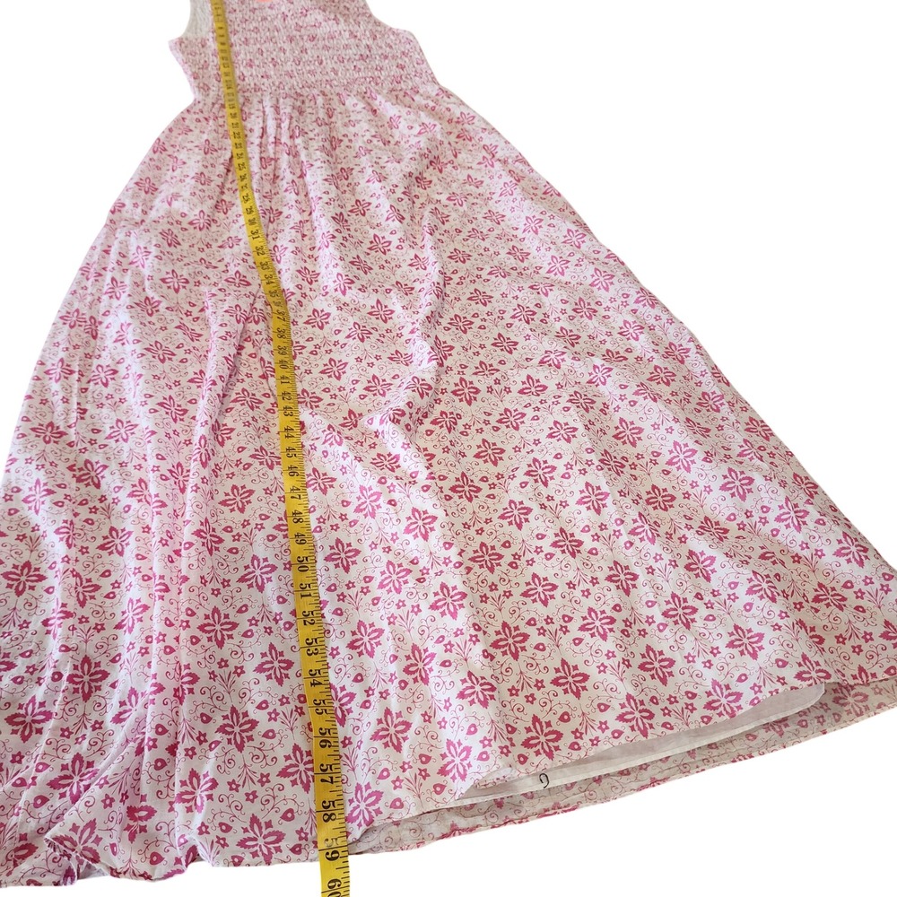 Boden Maxi Dress Womens 10 Pink White Floral Smocked Cotton Cottage Casual Boho - Picture 7 of 11